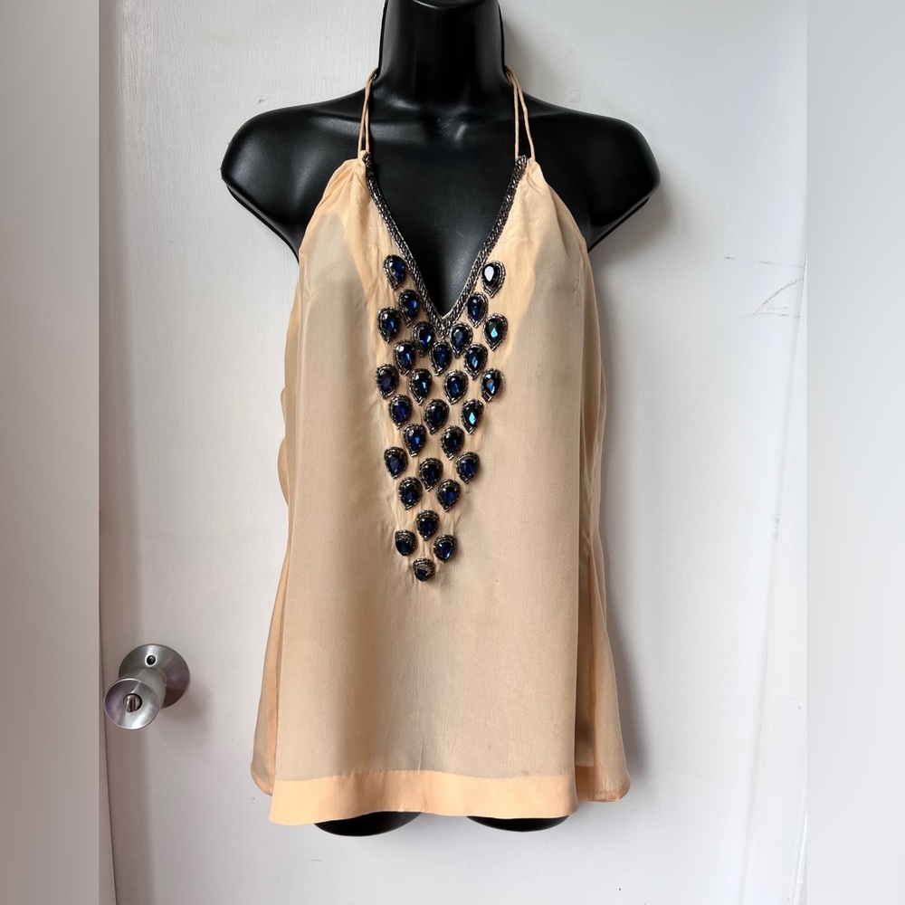 Freeport Beaded Top in Nude Karina Grimaldi sz S - Picture 3 of 14